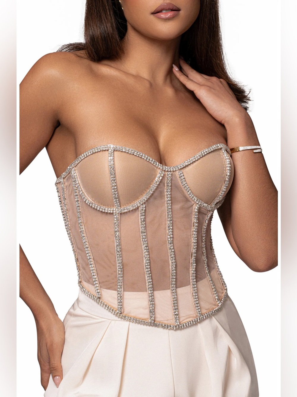 Jluxlabel Rhinestone Sheer Corset Top